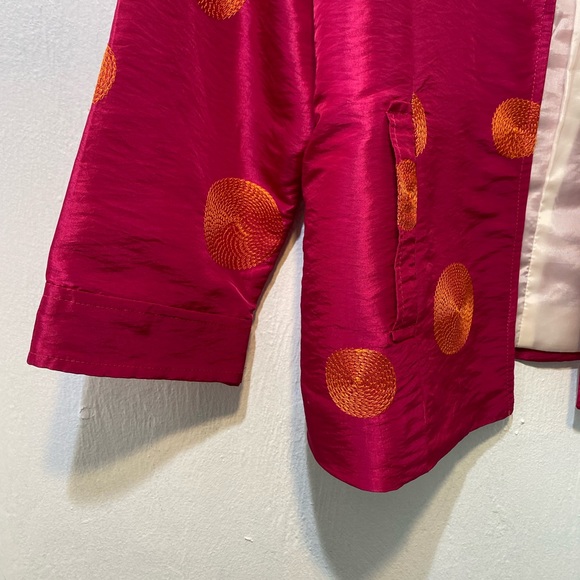 Vtg.Painted Pony-open front blazer.Fuchsia with embroidered orange polka dots.L - Picture 2 of 8